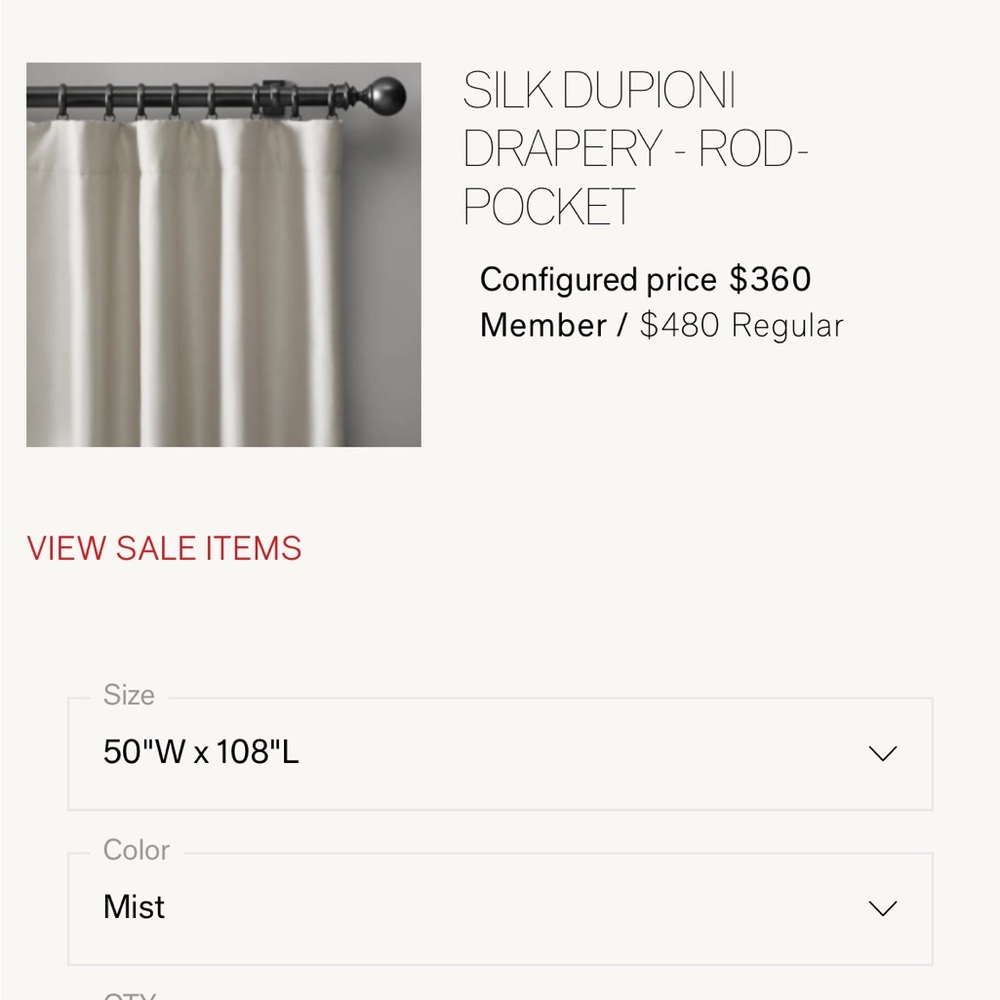 NWT Restoration Hardware Silk Dupioni drapery curtains  - 50x108 - Mist